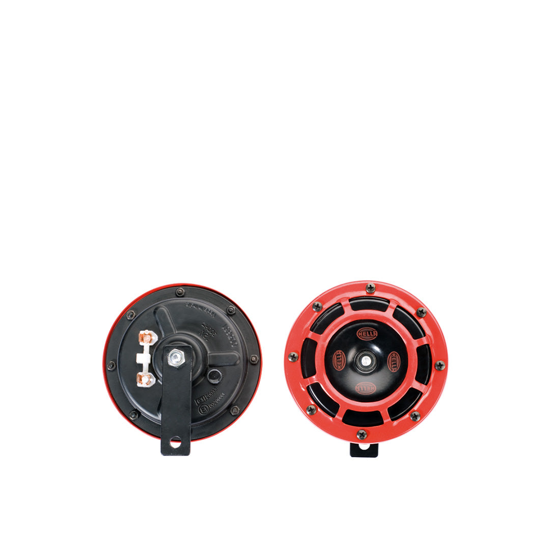 Hella Super Tone 12V Disc Horn With Red Protective Grill (Set Of 2) - 003 399 821 Horn Red
