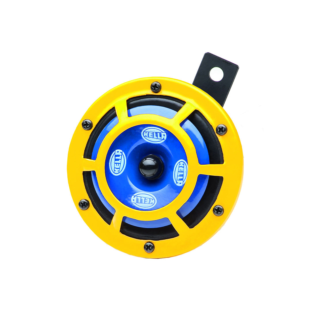 Hella Sharp Tone 12V Disc Horn With Yellow Protective Grill (Set Of 2) - 922 000 731 Horn Yellow