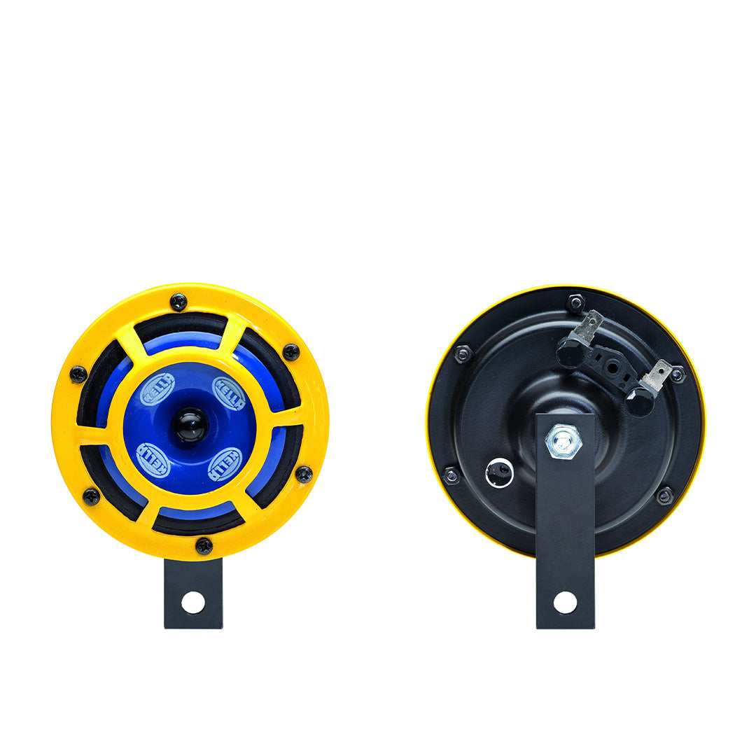 Hella Sharp Tone 12V Disc Horn With Yellow Protective Grill (Set Of 2) - 922 000 731 Horn Yellow