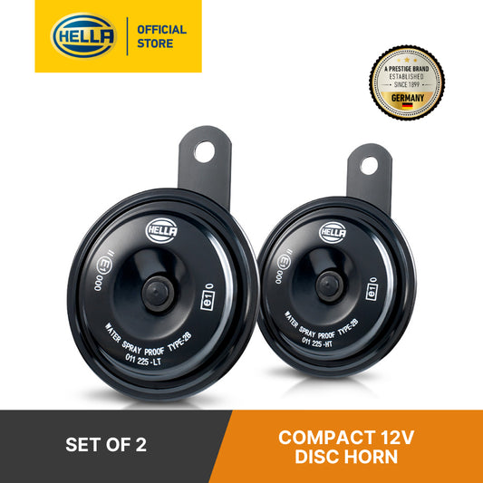 Hella Compact 12V Disc Horn (Set Of 2) - 011 225 801 Horn Black