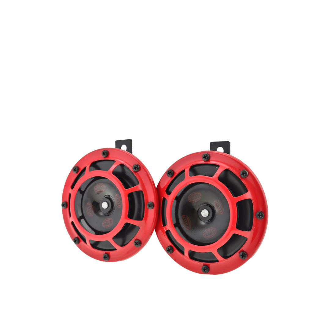 Hella Super Tone 12V Disc Horn With Red Protective Grill (Set Of 2) - 003 399 821 Horn Red