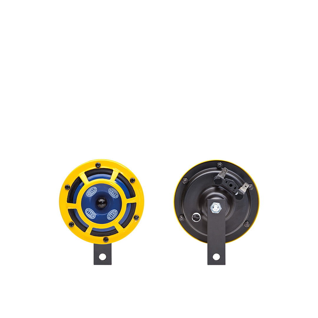 Hella Sharp Tone 12V Disc Horn With Yellow Protective Grill (Set Of 2) - 922 000 731 Horn Yellow