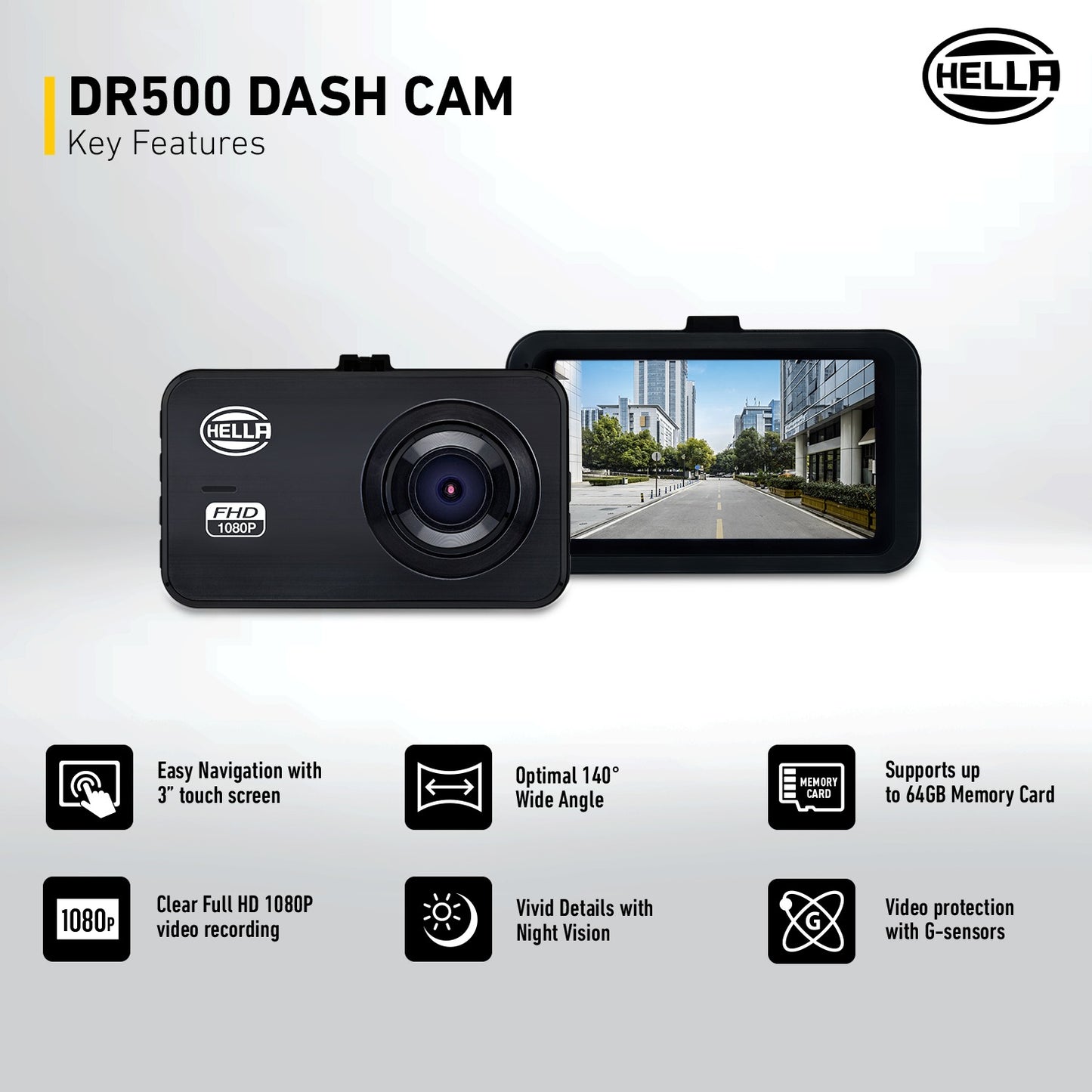 Hella Dr500 Driving Video Recorder, Full Hd,  Single Channel - 358 052 181 Dashcam Black