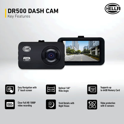 Hella Dr500 Driving Video Recorder, Full Hd,  Single Channel - 358 052 181 Dashcam Black
