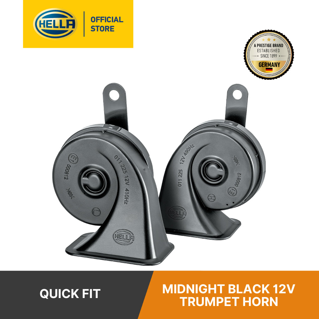 Hella Midnight Black 12V Trumpet Horn (Set Of 2) - 011 225 111 Horn Black