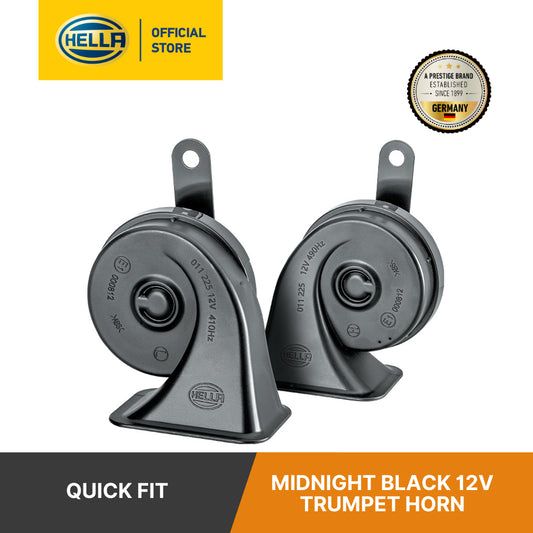 Hella Midnight Black 12V Trumpet Horn (Set Of 2) - 011 225 111 Horn Black