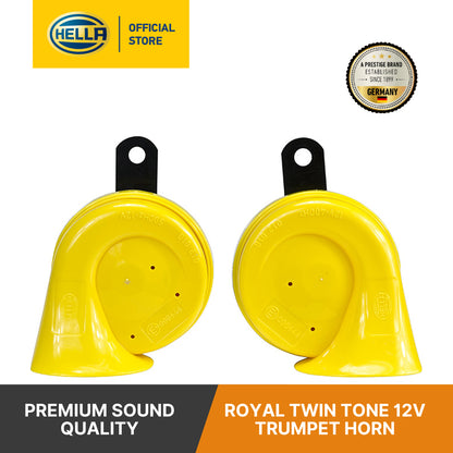 Hella Royal Twin Tone 12V Trumpet Horn (Set Of 2) - 012 010 821 Horn Yellow