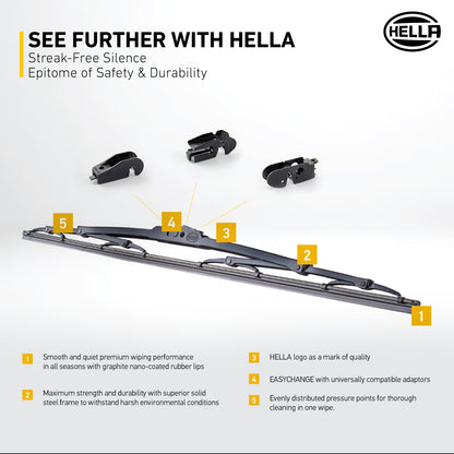 Hella Premium 2.0 Wiper Blade (1 Pc) - 12”-26” Wiper Black