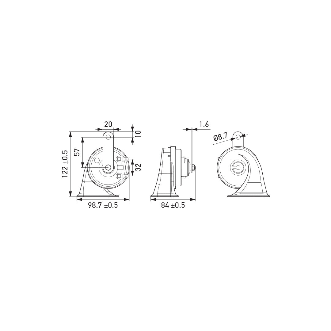 Hella Midnight Black 12V Trumpet Horn (Set Of 2) - 011 225 111 Horn Black