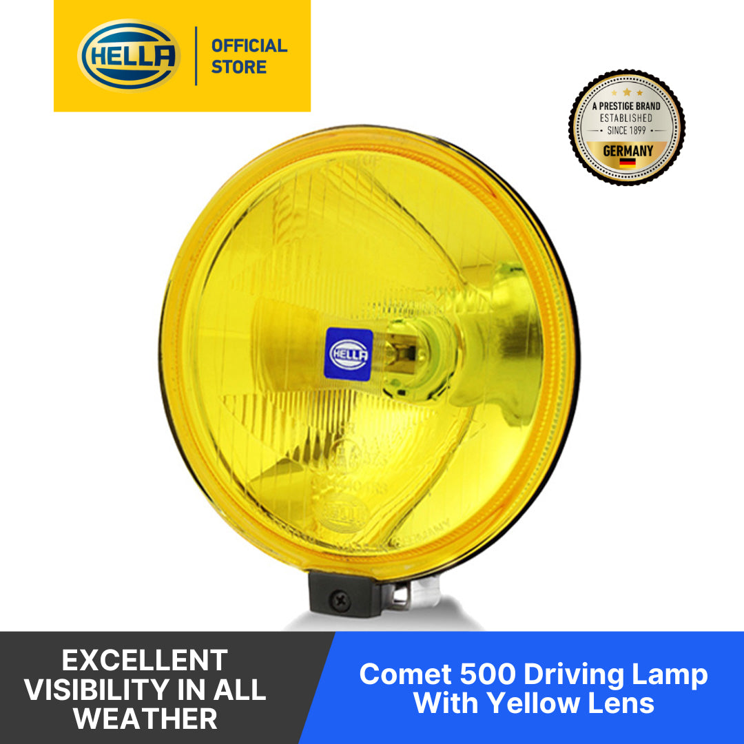 Hella Comet 500 Driving Lamp With Yellow Lens (1 Pc)- 005 750 511 Auxiliary Light Yellow Lens