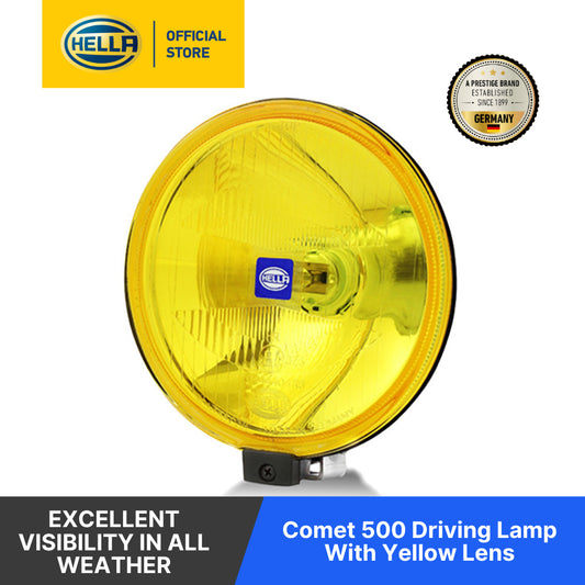Hella Comet 500 Driving Lamp With Yellow Lens (1 Pc)- 005 750 511 Auxiliary Light Yellow Lens